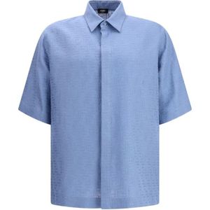 Fendi, Heren, Overhemden, Blauw, Maat: M Linnen,