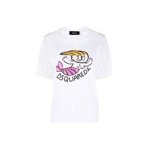 Dsquared2 Katoenen dames T-shirt, veelzijdig casual kledingstuk , White , Dames , Maat: XS