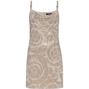 Versace Jurk met glinsterende pailletten , Beige , Dames , Maat: 3XS