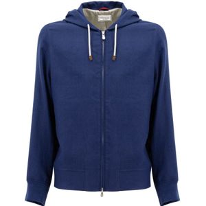 Brunello Cucinelli, Heren, Sweatshirts & Hoodies, Blauw, Maat: L Linnen,