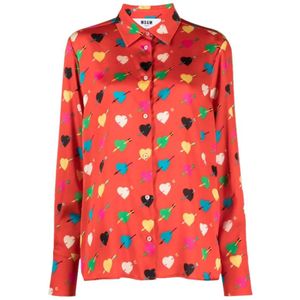 Msgm, Dames, Blouses & Shirts, Rood, Maat: S Denim,