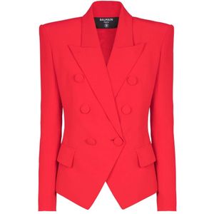 Balmain Aansluitend kreukvrij jasje met 6 knopen , Red , Dames , Maat: XS
