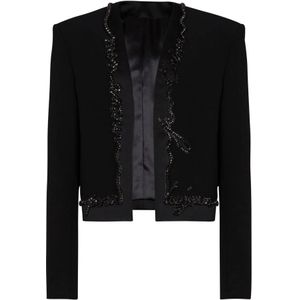 Balmain Geknipte crêpe jas met 'Love Letter' borduurwerk , Black , Heren , Maat: L