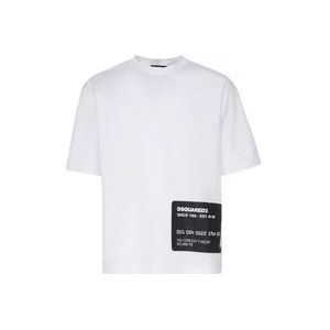 Dsquared2 Gestreept Katoenen T-shirt Wit , White , Heren , Maat: XS