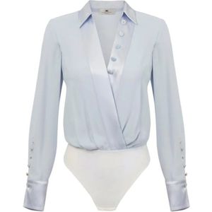 Elisabetta Franchi, Dames, Tops, Blauw, Maat: XS Satijn,