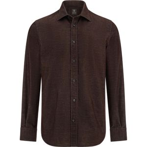 Boggi Milano - Regular Fit Velvet Overhemd - Bruin - Katoen
