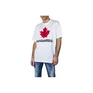Dsquared2 Oversized Canada Flower T-shirt , White , Heren , Maat: M