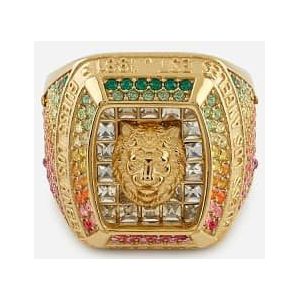 Ring - Lion King - Plated Roestvrijstalen Ring - Centraal Leeuw-detail met Pavé-versiering