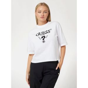 T-shirt - Wit - Met Pailletten Logo Voorkant