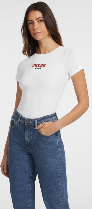 T-shirt - Strak Ribgebreid - Slim Fit - Korte Mouwen - Geborduurd Monogram