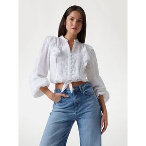 Geborduurde Blouse Met Strik Voorkant