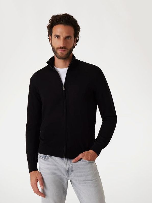 Guess - Zip-Through Sweatshirt - Zwart - Heren