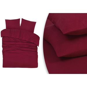 DoubleDry - Dekbedovertrek - Bordeaux - 100% Katoen - Eenpersoons