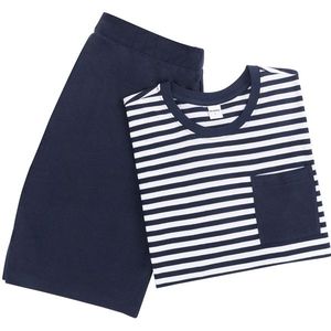 Katoenen zomerpyjama voor heren - Blauw/wit gestreept - L
