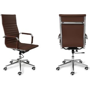 Elegante lederen bureaustoel met hoge rugleuning - Donkerbruin