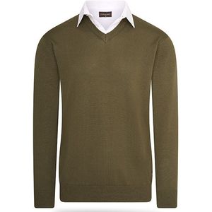 Cappuccino herenpullover met overhemdkraag - Kakigroen - XXL