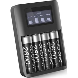 USB Batterijlader AA Batterij Oplader voor 4 Accu AAA 1.2V 4 Slots Kanalen + 4x AA 2600mAh oplaadbar