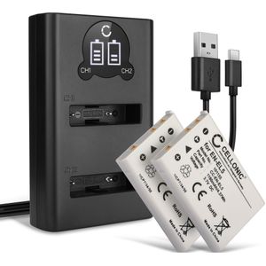 2x Nikon Coolpix P5000 Accu Batterij + Dubbele Oplader 1180mAh van CELLONIC