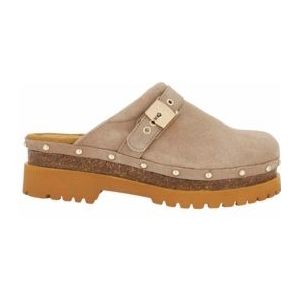 Klomp Scholl Women Cindy Cork Suede Sa Dark Beige-Schoenmaat 37