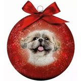 Plenty Gifts Kerstbal Frosted Shih Tzu Rood 10CM