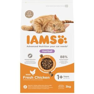 Iams For Vitality Adult Cat Hairball Chicken 3KG Op basis van kip