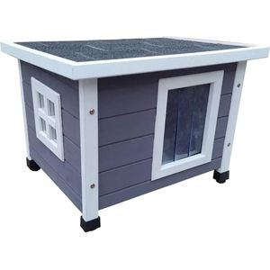 Junai.nl Kattenhuis Grijs / Wit XL | 68,5 x 54 x 51,5 CM