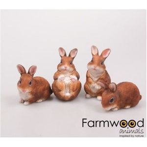 Farmwood set van 4 konijnen tuinbeeldjes | 10 x 6 x 11 cm