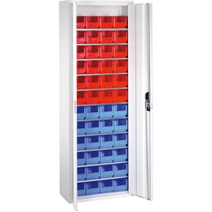 Bakkenkasten met 2 draaideuren en 48 magazijnbakken ,B:700,D:300,H:1980mm grijs