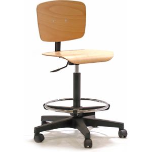 Werktafel, werkplaatsstoel in hoogte verstelbaar.