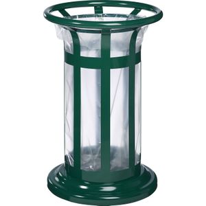 Vrijstaande buitenafvalbak stalen afvalbak met geïntegreerde zakhouder L:500,B:500,H:800mm groen. 60ltr