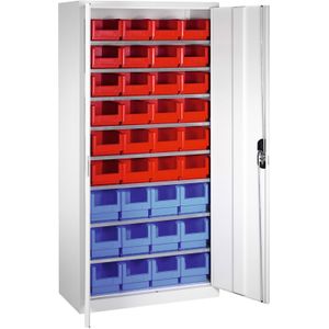 Bakkenkasten met 2 draaideuren en 36 magazijnbakken ,B:1000,D:420,H:1980mm grijs