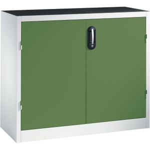 Werkplaatskasten met 2 draaideuren, 2 etages en 3 laden ,B:1200,D:500,H:1000mm groen