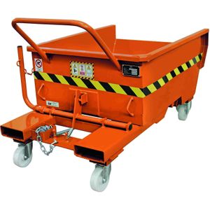 Zelfkieper op wielen olie- en waterdicht L:820,B:1350,H:870mm oranje. 285ltr Laadvermogen (kg): 600.