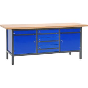 Werktafel, werkbank met 3 laden en 2 kasten, 200 cm.