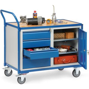 Werkplaatswagens Fetra werkplaatswagen laadvlak + opstaande rand/kast/4 laden ,B:1000,D:600,H:1030mm blauw Laadvermogen (kg): 300.