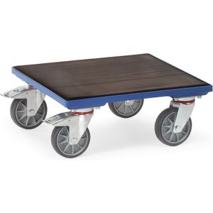 Onderwagen, rolplateau houten laadvlak met rubber mat.