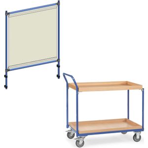 Tafelwagen Fetra lichte tafelwagen met spat preventiescherm  L:1130,B:600,H:1940mm blauw Laadvermogen (kg): 300.