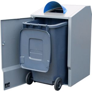 Minicontainer ombouw voor 240 liter afvalcontainers  met inwerpopening incl. dak L:735,B:800,H:1355mm grijs. 240ltr