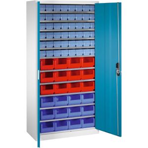 Bakkenkasten met 2 draaideuren en 72 magazijnbakken ,B:1000,D:420,H:1980mm grijs
