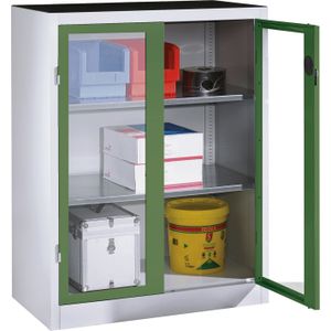 Werkplaatskasten met kijkvensters in 2 draaideuren en 2 etages ,B:930,D:500,H:1200mm groen