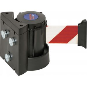 Afbakening veiligheid markering wandhouder met wit/rood trekband van 3 meter lang ,B:0,D:110,H:130mm signaalkleur