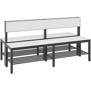 Garderobebanken met rugleuning en schoenenrek, dubbelzijdig  ,B:1500,D:760,H:796mm zwart