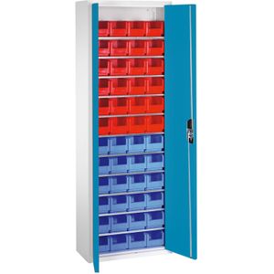 Bakkenkasten met 2 draaideuren en 48 magazijnbakken ,B:700,D:300,H:1980mm grijs
