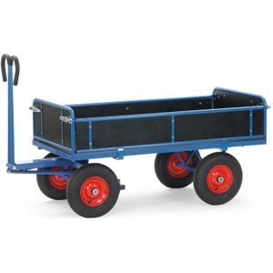Industrie aanhanger Fetra handtrekwagen met 4 houten wanden L:1960,B:925,H:1200mm blauw Laadvermogen (kg): 1000.