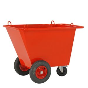 Schoonmaakkarren met hijsogen L:1390,B:740,H:945mm rood. 400ltr Laadvermogen (kg): 750.