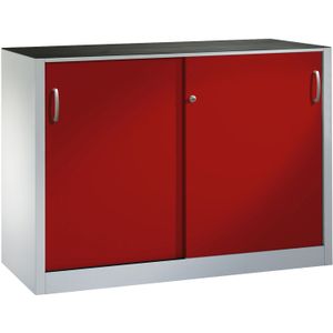 Schuifdeurkasten met 2 schuifdeuren en 2 etages ,B:1600,D:600,H:1000mm rood