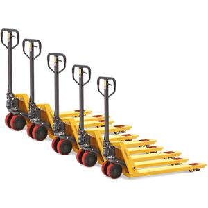 Handpallettruck standaard vorklengte 1150 mm partij aanbieding L:1555,B:540,H:1220mm geel Laadvermogen (kg): 2500.