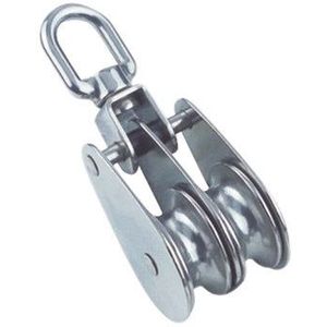 RVS dubbele katrol 32 mm met draaibare wartel