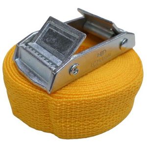 Spanband geel 25 mm 20 meter met losse dubbele klemsluiting