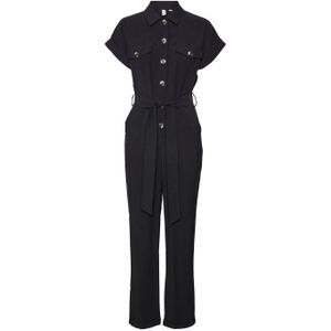 Jumpsuit - Enkel Lengte - Zwart - Katoen - Knoopsluiting
